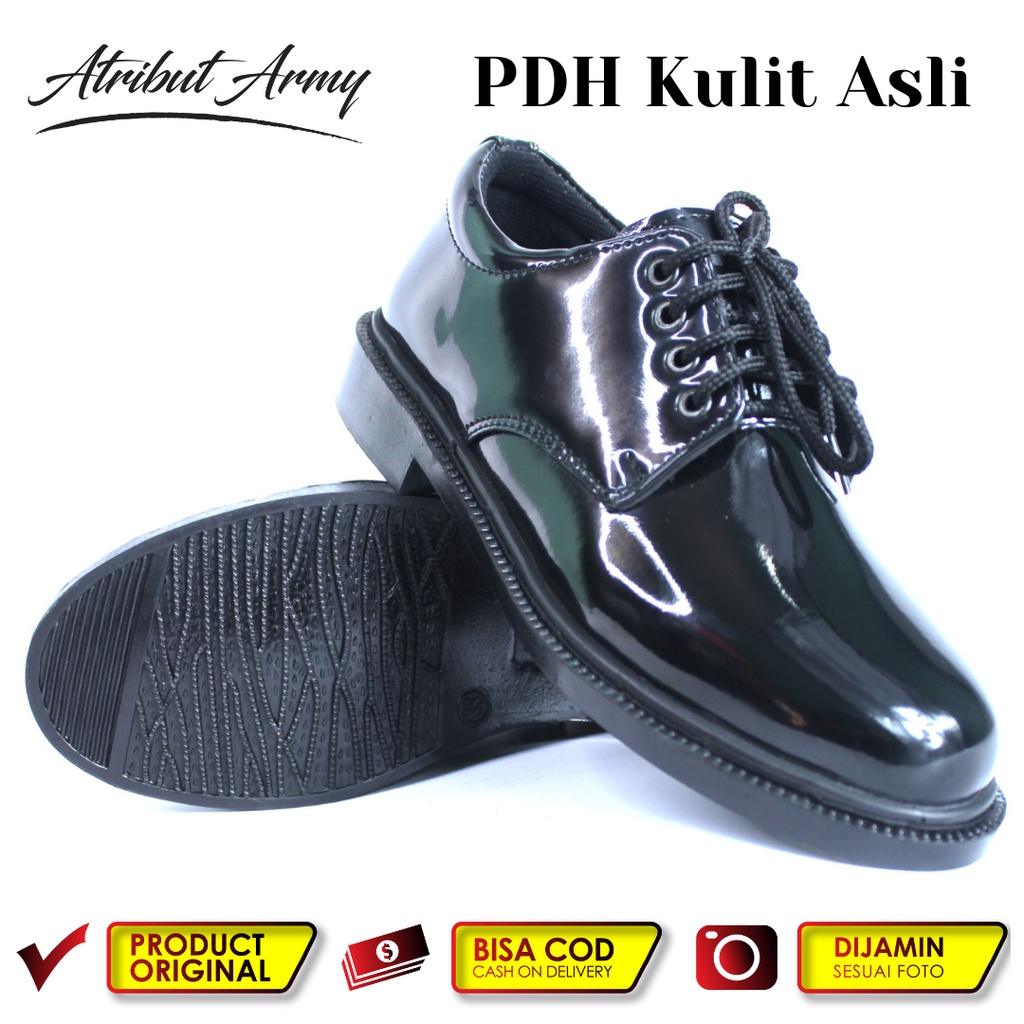 Sepatu PDH  Kulit Asli 01 Pendek TNI Sepatu Kerja Dinas Kulit Hitam Kilap Tali Pria Satpam Security Guru Kantoran Oxford