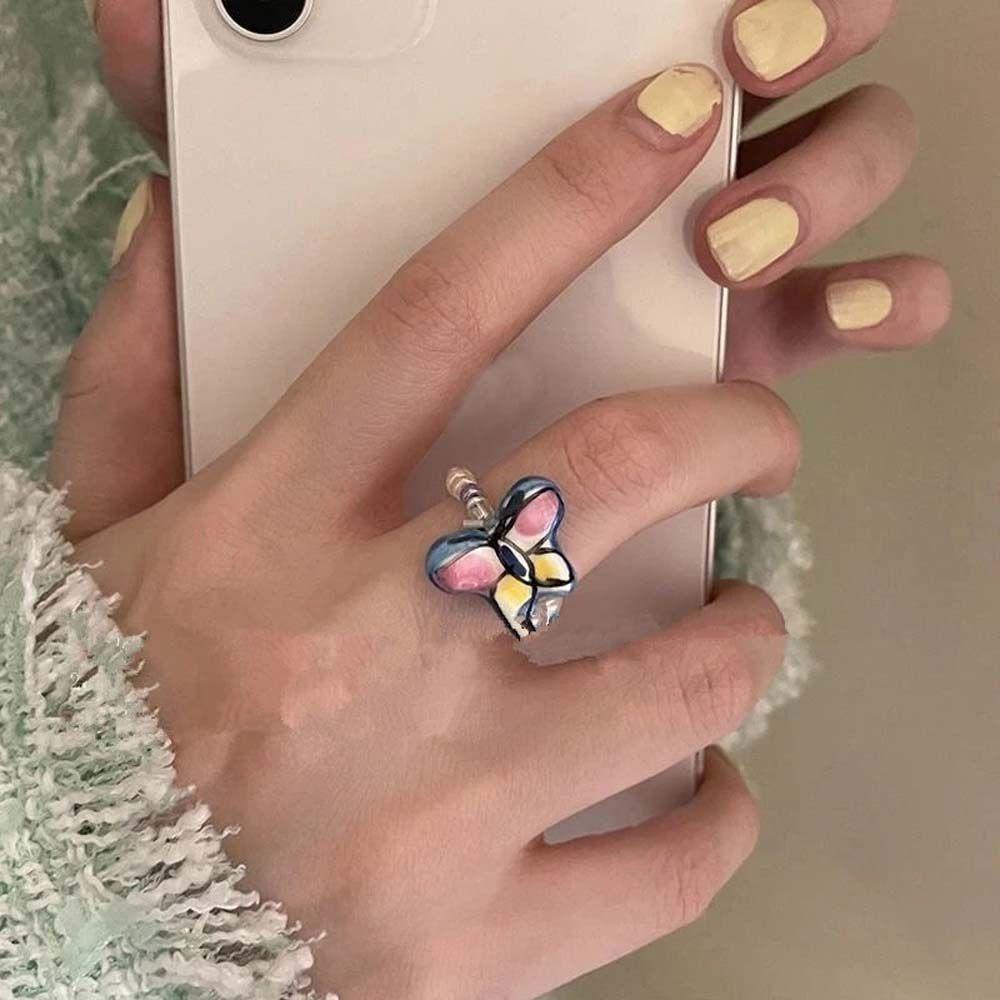 Mxbeauty Cincin Elastis Hadiah Hari Valentine Retro Untuk Perempuan Geometris Manik-Manik Kristal Vintage Knuckle Ring