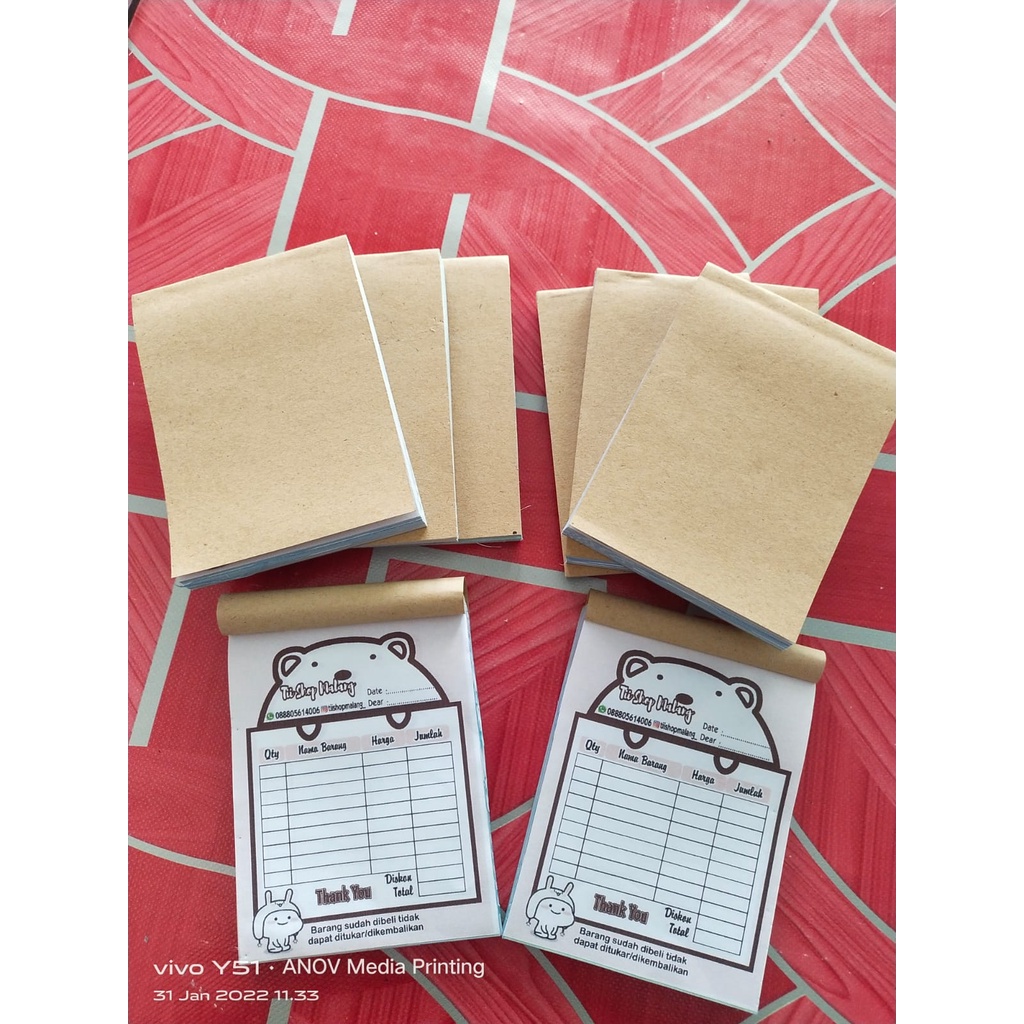 

MURAH!!! nota warna olshop/nota 1/8 folio custom warna/ buku nota