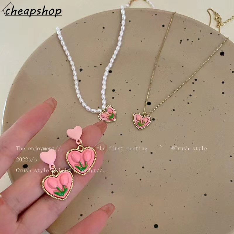 IFYOU Kalung Choker Gelang Mutiara Warna Pink Gaya Vintage Korea Untuk Wanita