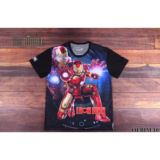 Termurah Kaos Anak Laki Laki Fullprint Ironman L FURO - 9-10 tahun, Hitam Ready Stock