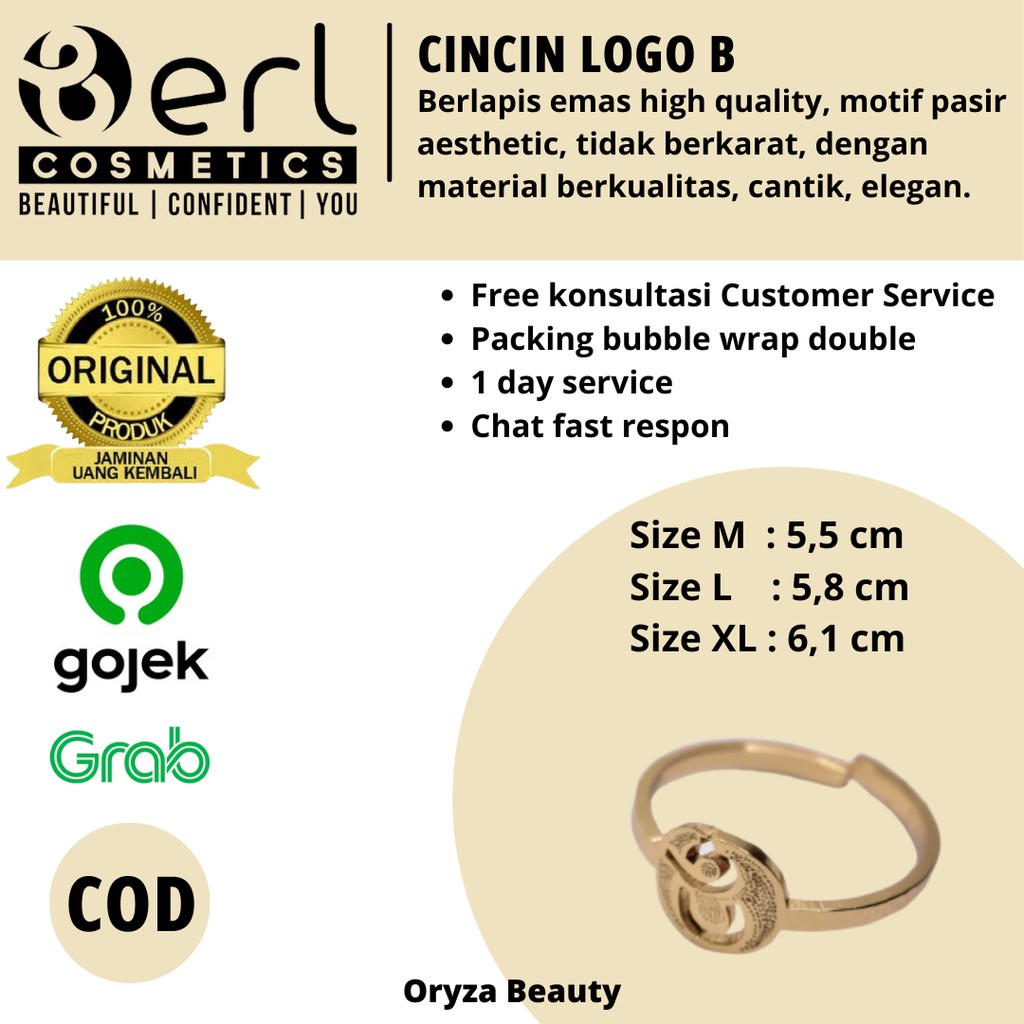 Cincin Logo B B ERL Aksesoris Cincin Elegan Cincin Cantik Perhiasan