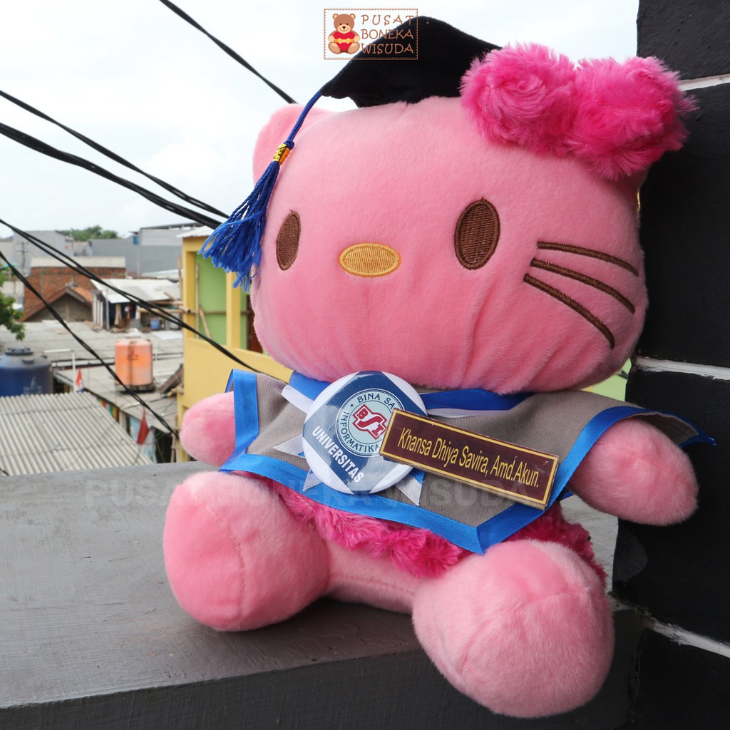 Boneka Wisuda Hello Kitty Hadiah Kado Graduation HK Kampus Custom Nama Gratis Helo Kity Lucu Ultah