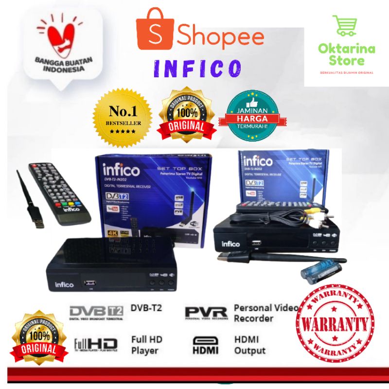 Set Top Box STB TV Digital DVB T2 Infico Full HD Free Doungle Dongle Wifi Kabel RCA Media Player Sig