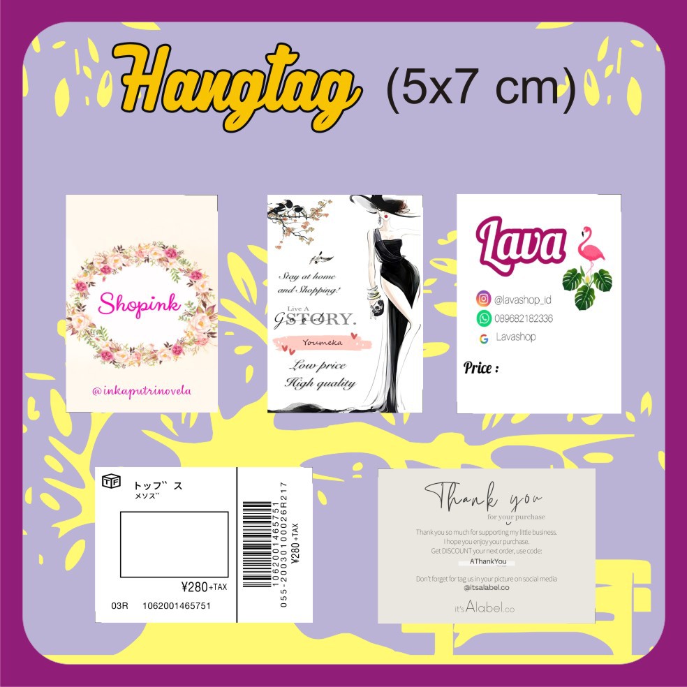 

PAKET HEMAT HANG TAG (5x7 cm) LABEL BAJU / HIJAB / HANGTAG ACCESORIES