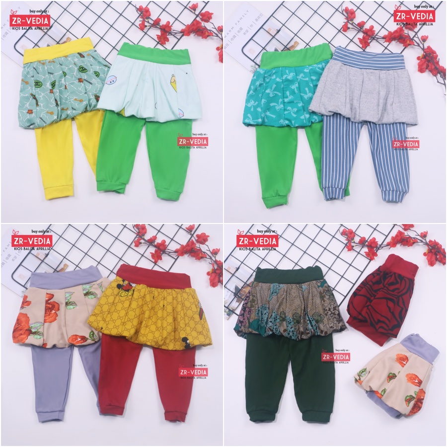 Legging Balloon Baby Girl 0-12 Bulan / Celana Rok Panjang - Baby Polos Motif - Pants Leging Kaos