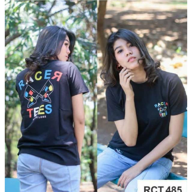 Kaos racertees black - kaos cewek hitam - grosir kaos distro