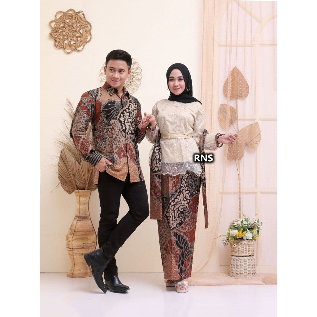 Couple Tari Setelan Brokat Batik Kemeja Pesta Mewah Baju Lebaran Muslim Ramadhan Tunangan Wisuda