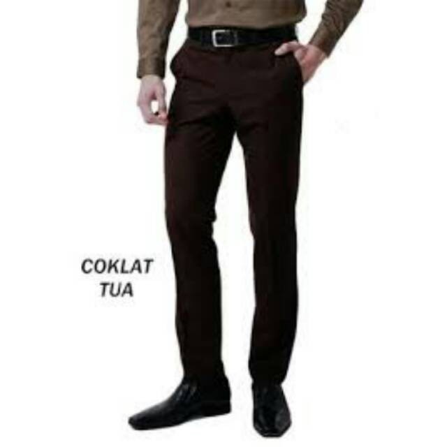 Celana formal pria slimfit coklat tua