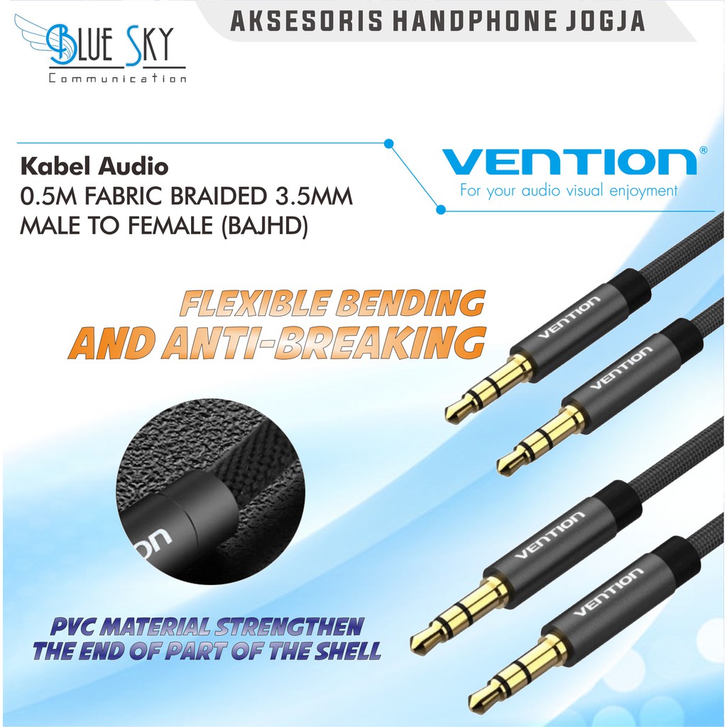 KABEL AUDIO VENTION 0.5M FABRIC BRAIDED 3.5MM MALE TO MALE BAJHD