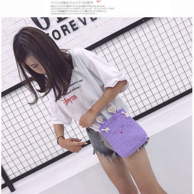 Tas selempang kanvas anak abg kecil mini motif rabbit kelinci