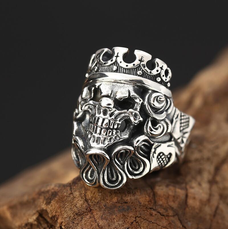 Cincin Desain Tengkorak Badut Mahkota Gaya Gothic Punk Untuk Pria