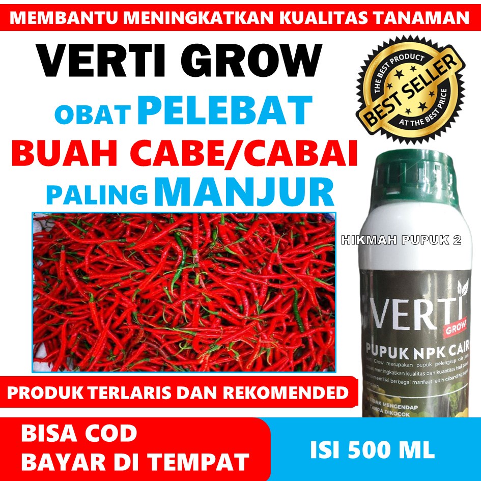 ORIGINAL VERTI GROW Obat Pelebat Cabe/Cabai Paling Manjur - Obat Penyubur Cabe/Cabai - Obat Memperce