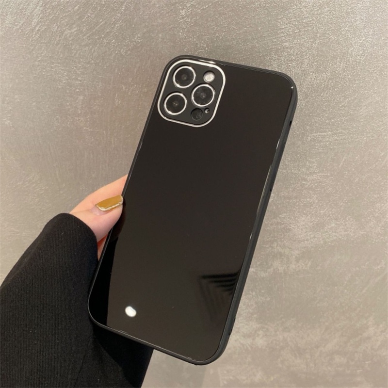 Hard Case Bahan Kaca Dengan Frame Persegi Untuk iPhone 14 13 12 11 Pro X XS MAX XR 6 6S 7 8 Plus