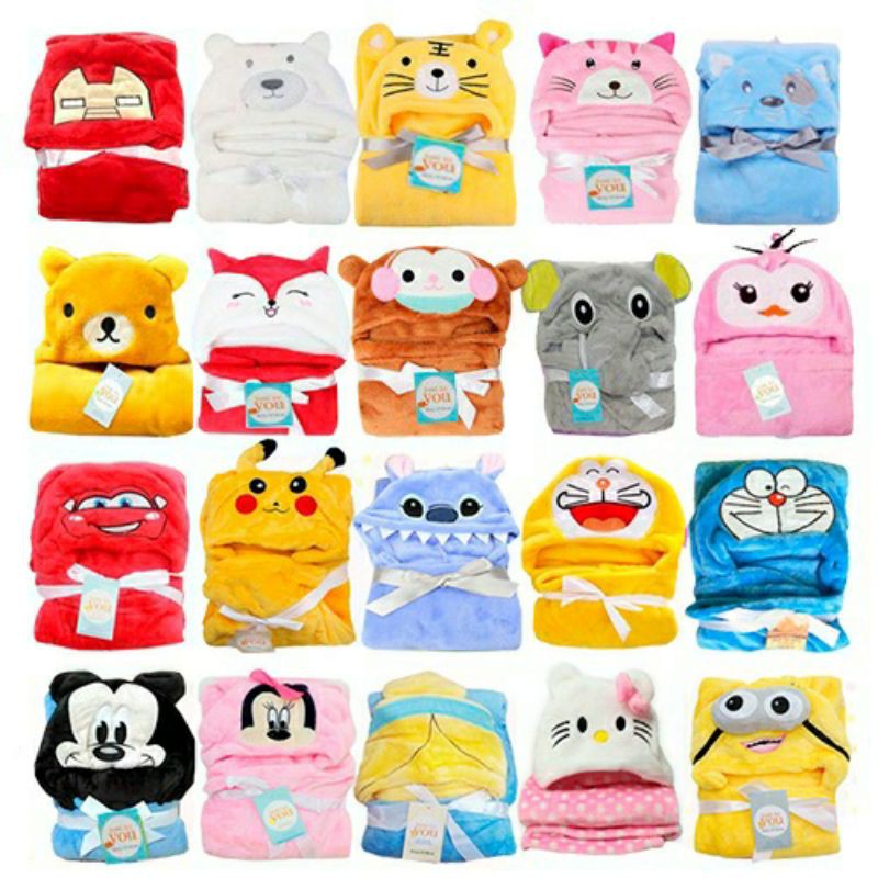 Selimut Topi Bayi - Selimut Anak Double Fleece Hoodie Bulu Bayi 3D Hoodie Blanket Tudung Baby