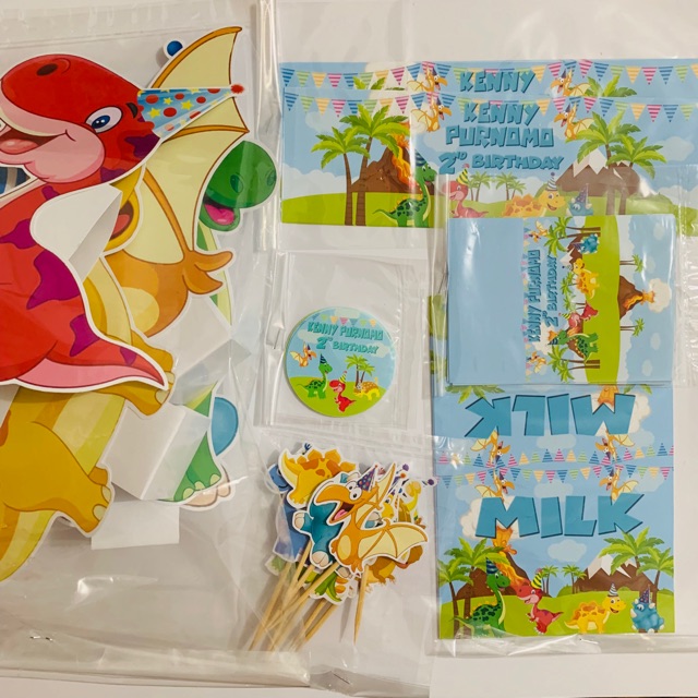 Dino / Dinosaurus Paket Perlengkapan Dessert Table / Hiasan Kue Ulang Tahun / Birthday Party