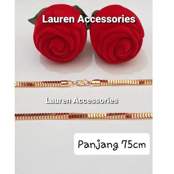 Bayar di tempat Kalung Dewasa Panjang 75cm Motif Milano Kaca Besar Perhiasan Imitasi Lapis Emas Kuni