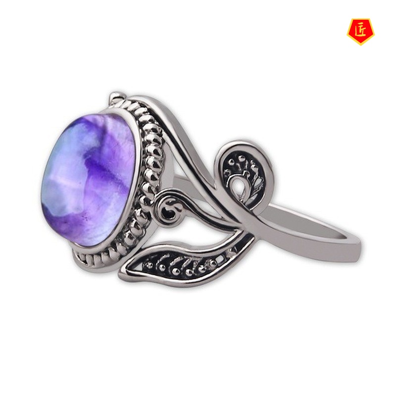 [Ready Stock]Retro Amethyst Ring Silver Diamond Elegant Niche Design