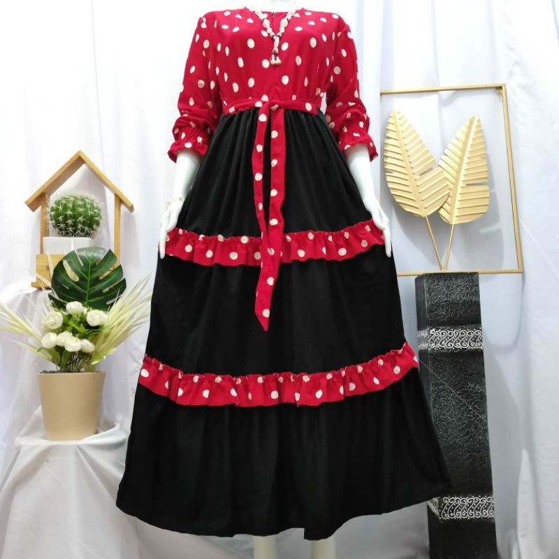 GAMIS VOXY MOTIF POLKA BAHAN MELAR+ADEM