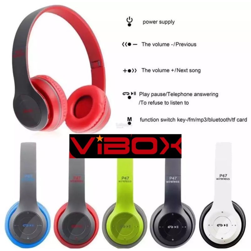 HEADPHONE BLUETOOTH BANDO P47 VIBOX SOFT COLOUR