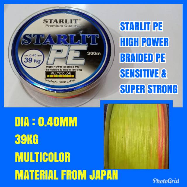 STARLIT 0.40MM /39KG /300METER/ HIGH POWER BRAIDED PE SENSITIVE & SUPER STRONG SENAR PE PANCING