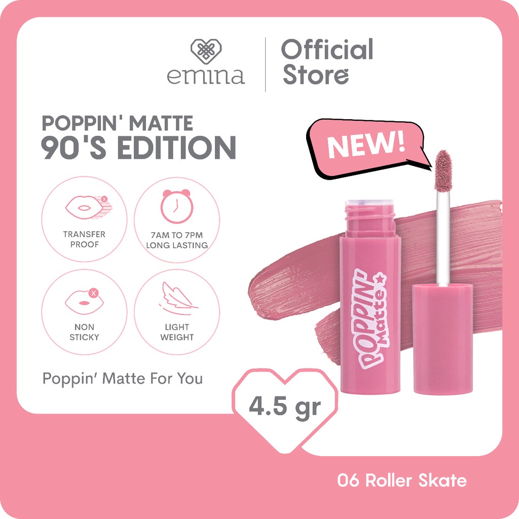 NEW Limited Edition! Emina Poppin Matte The 90s Edition 4.5 g - Lip Matte Transferproof Remaja Special Edition BISA COD