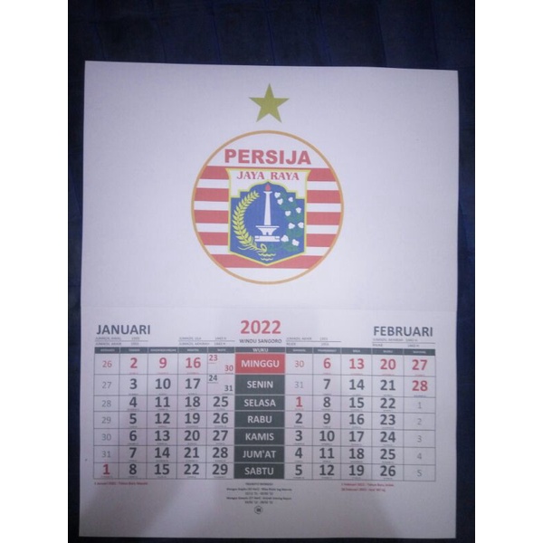 

Kalender Jawa dan Masehi 2022 Persija