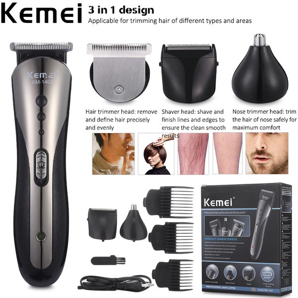 Alat Cukur Rambut 3in1 Pencukur Kumis Dan Jenggot Kemei KM-1407