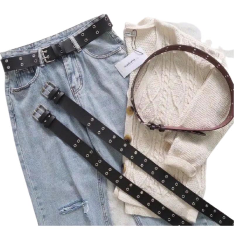 Ring belt korea Grunge/Double eyelet chain belt fashion belt wanita ikat pinggang eyelet