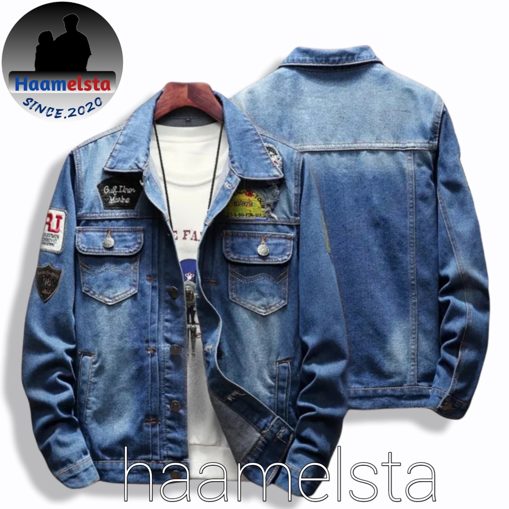 [COD]Jaket Jeans Denim Black Zoman dengan Style Sablon Jepang|Jaket Denim Valhalla|Jaket Tokyo Ravengers-Emblem 03Blue
