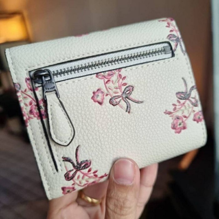 Coach Small Wallet With Floral Bow Print White