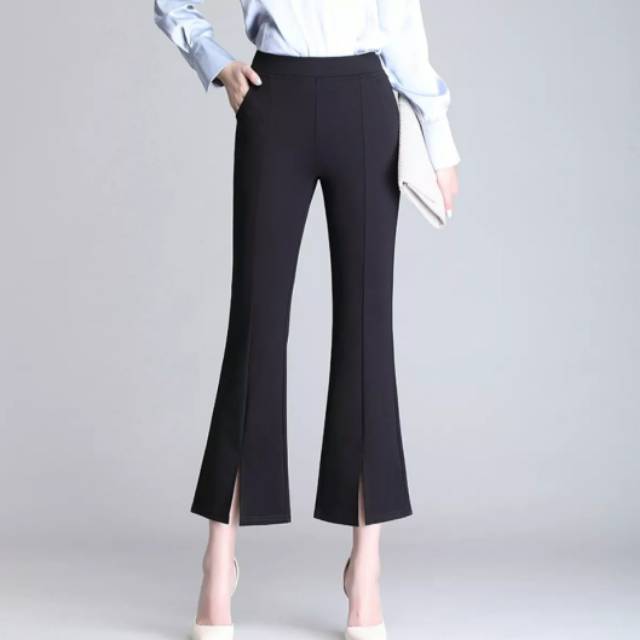 Celana cutbray office pants slit scuba / celana cutbray wanita belah bawah