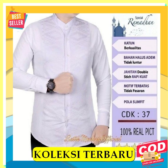 Koko Pria Motif Denim Couple Oversize Muslim Salur J2C0 Katun Oxford Putih Lengan Panjang Qurta Hem 