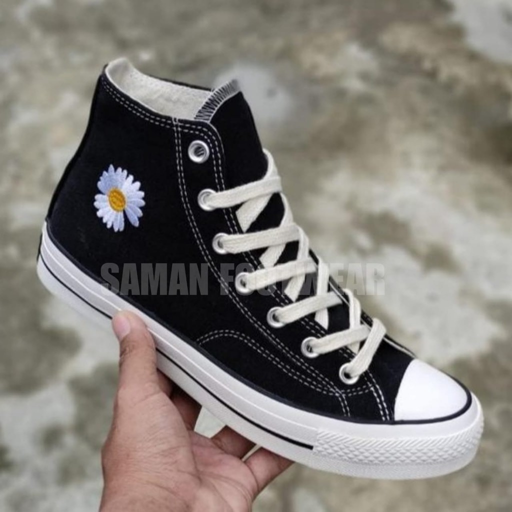 ( PREMIUM ) Sepatu Convs 70s CT Peace Minus One BUNGA High Low Black Egret Flower BNIB-3