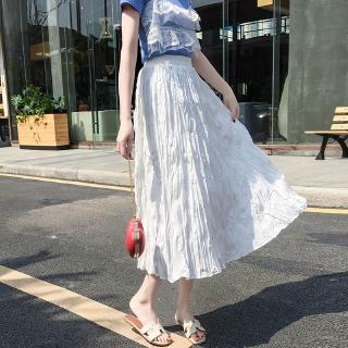  Rok  Panjang Wanita Model  Lipit  Bahan Sifon Warna Putih 