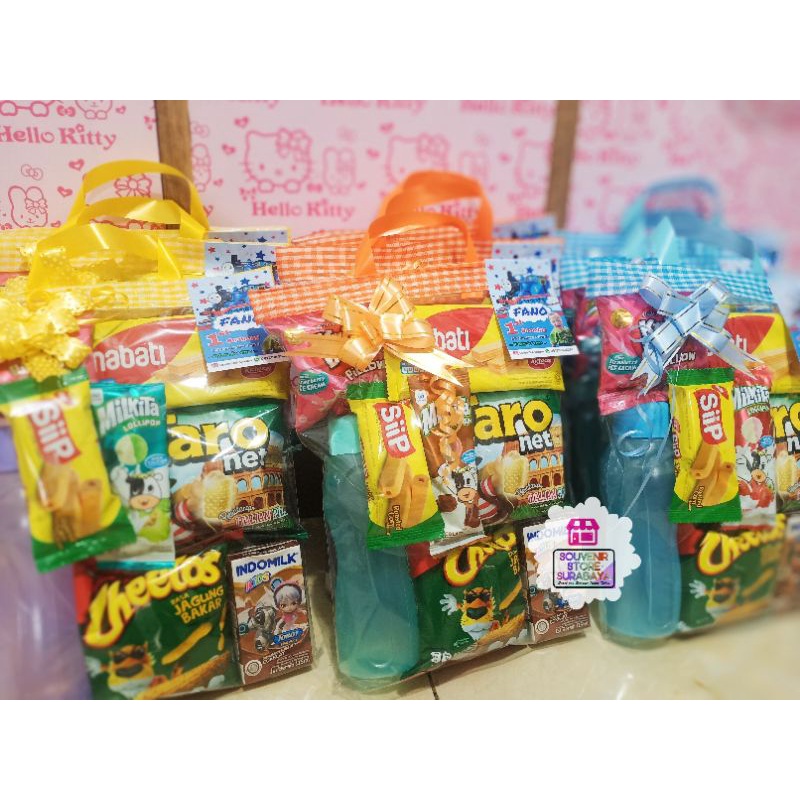 Souvenir Snack Ulang Tahun boto eco / bingkisan ultah +botol / hadiah botol / botol ultah anak murah