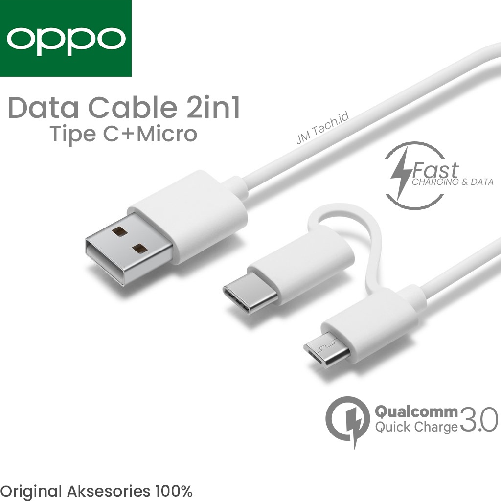 Kabel Data Oppo 2 In 1 USB &amp; Type-C /Fast Charging Super Vooc 3.0