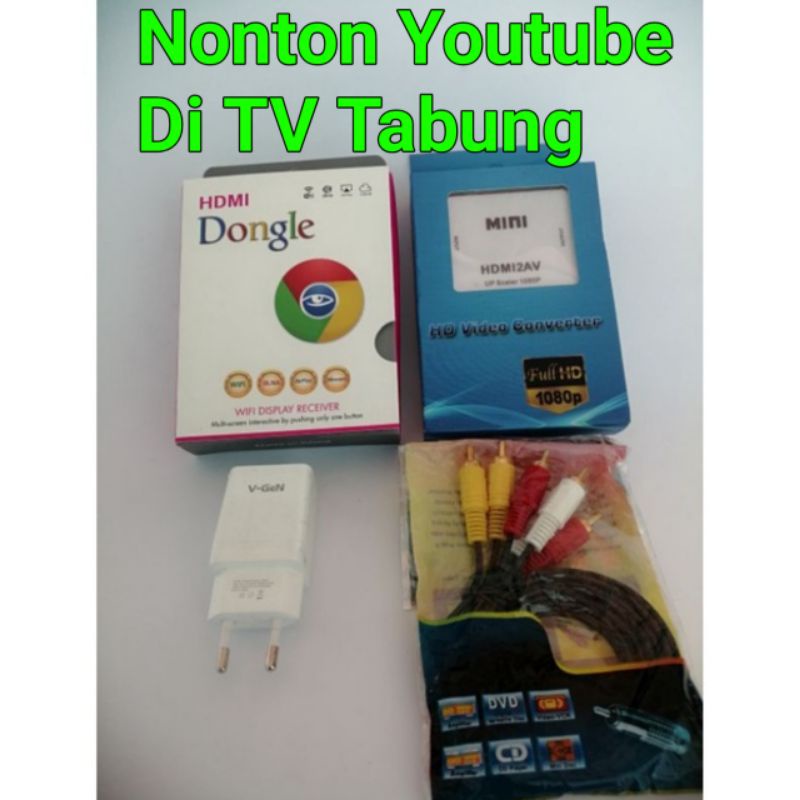 TV TABUNG ANYCAST DONGLE BUAT TV TABUNG CASAN 2 LUBANG MINI HDMI KABEL RCAPAKET PENGHUBUNG HP