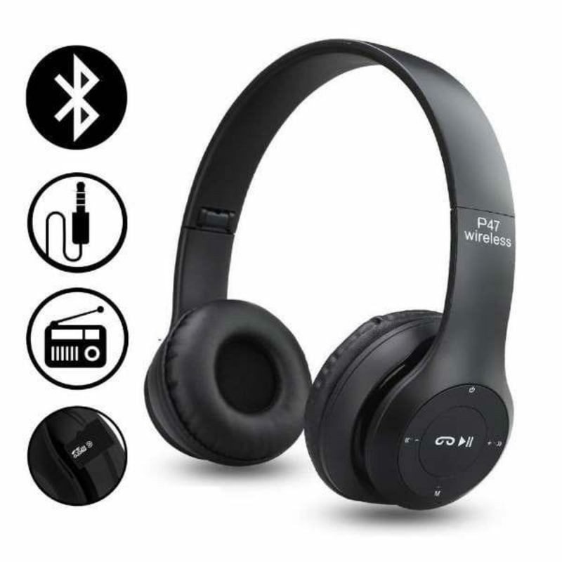 P47 Headphone Bluetooth HIFI BASS wireless stereo music telfon gaming headset bando mic