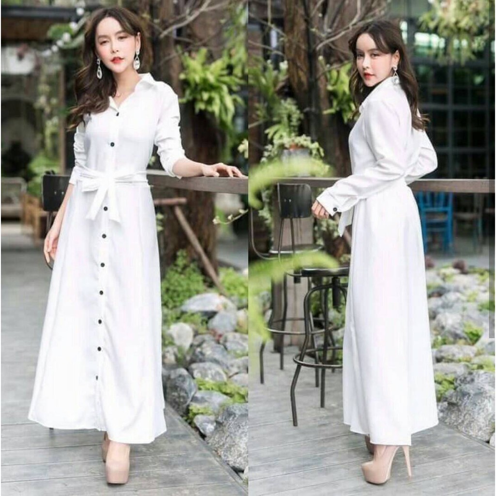 Baju Gamis polos MAXI DRESS wanita FASHION MUSLIM MAXSI BASIC Terusan cewek panjang putih dres cod