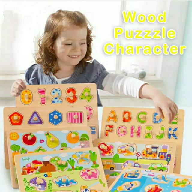 Mainan Puzzle Kayu Bergambar Mainan Edukasi Anak Abc Alphabet Angka