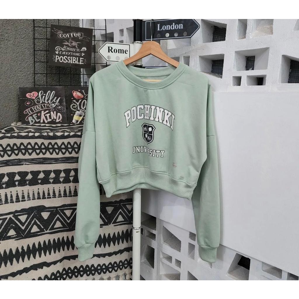 Pochinki sweater crop big size motif print kekinian lucu