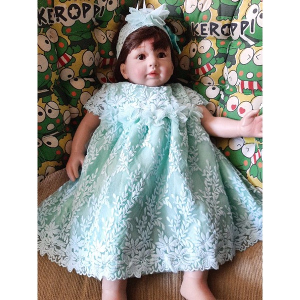 Gaun baby newborn hijau mint dress bayi gaun baby akekah usia 0-18 bln