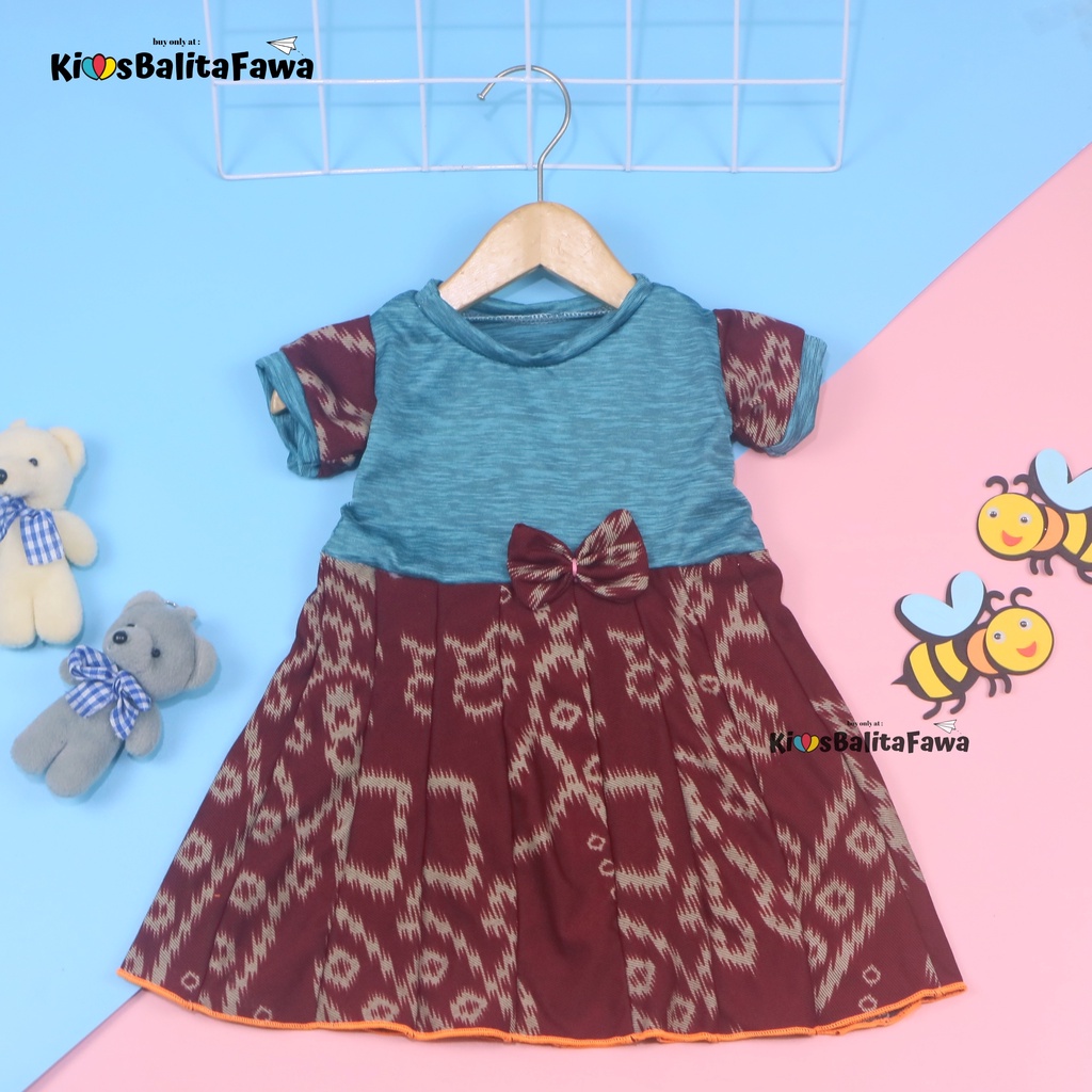 (BATIK) Dress Pita Baby uk 6-12 Bulan / Baju Etnik Anak Bayi Perempuan Dres Lengan Gaun Murah Adem