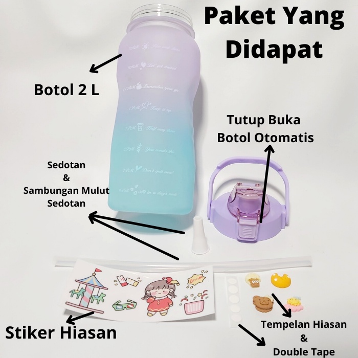 Botol Minum 2 Liter Botol Minum Viral Pelangi 2 L Botol Minum Korea Besar Motivasi 2000 ML Anti Bocor Free Sticker