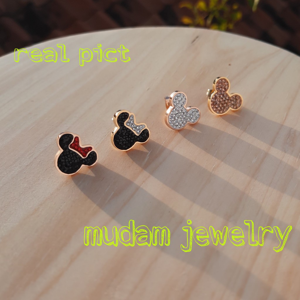 Anting Tusuk Titanium Minnie Dengan Kristal Altifisial Dengan Macam Warna