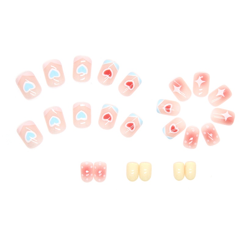 24pcs / Kotak Kuku Palsu Transparan Motif Hati Warna Pink R568