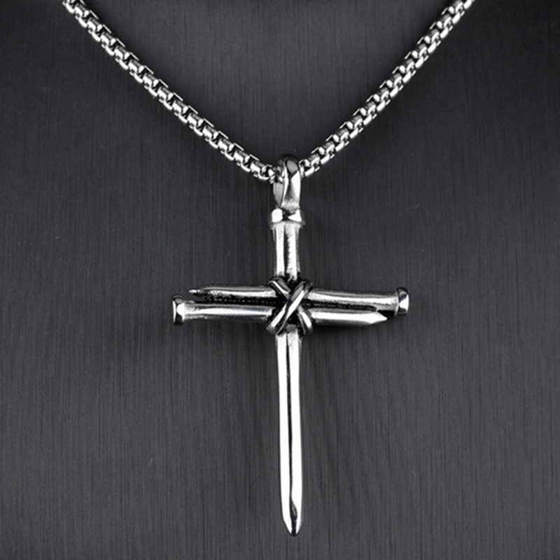 Fashion Stainless Steel Nail Rope Cross Pendant Necklace Jewelry For Men Gifts
