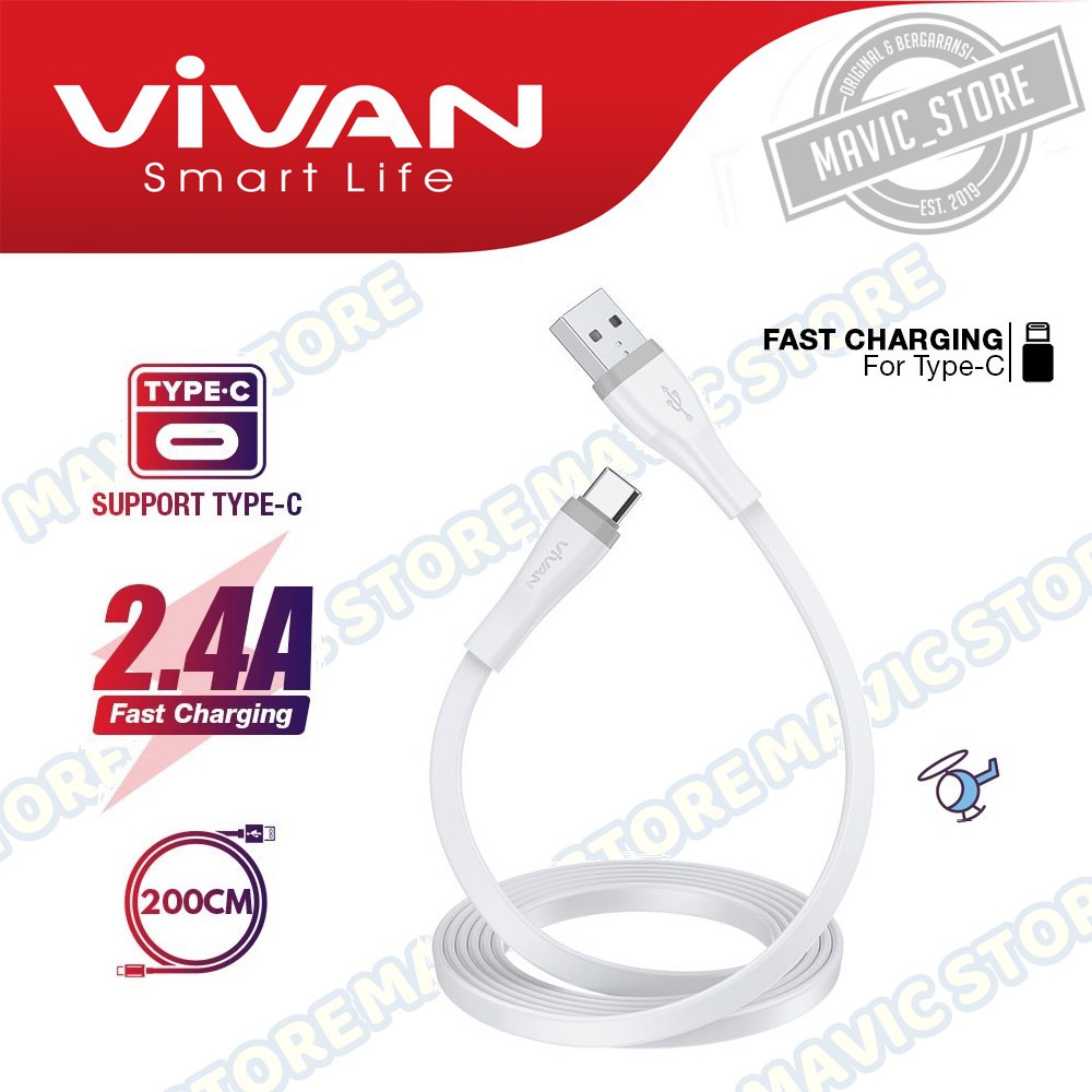 Kabel Data VIVAN SC200S Type C Data Cable Quick Charge 2.4A 2M - Garansi Resmi 1 Tahun