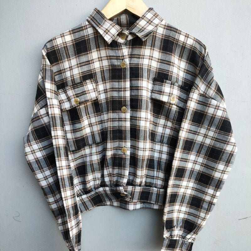 Flanel Shirt Outer - Jacket Crop Tartan Series - Jacket Flanel Oversize Wanita